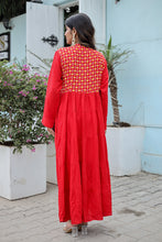 Pristine Red Yock Printet with Hand Work Gawn