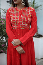 Pristine Red Yock Printet with Hand Work Gawn