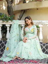 Graceful Organza Hand Printed Anarkali Suit