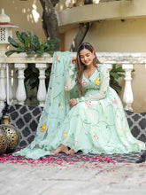 Graceful Organza Hand Printed Anarkali Suit