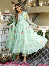 Graceful Organza Hand Printed Anarkali Suit