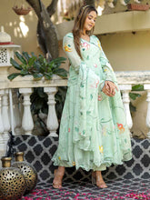 Graceful Organza Hand Printed Anarkali Suit