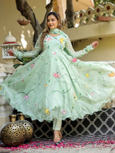 Graceful Organza Hand Printed Anarkali Suit