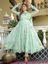 Graceful Organza Hand Printed Anarkali Suit