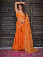 Regal Orange Georgette Draping Sharara Saree with Cotton Lining