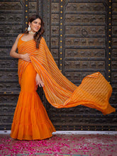 Regal Orange Georgette Draping Sharara Saree with Cotton Lining