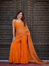 Regal Orange Georgette Draping Sharara Saree with Cotton Lining