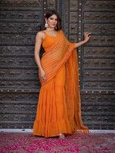 Regal Orange Georgette Draping Sharara Saree with Cotton Lining