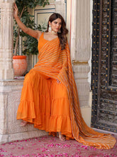 Regal Orange Georgette Draping Sharara Saree with Cotton Lining