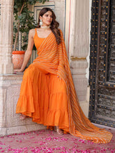 Regal Orange Georgette Draping Sharara Saree with Cotton Lining