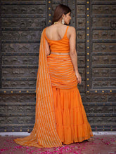 Regal Orange Georgette Draping Sharara Saree with Cotton Lining