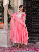 Spectacular Silk Anarkali Set with Chinhon Dupatta & Gota Lace Work