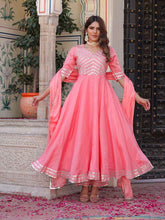 Spectacular Silk Anarkali Set with Chinhon Dupatta & Gota Lace Work