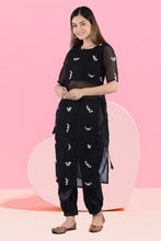 Women Georgette Kurta Pant Set Black