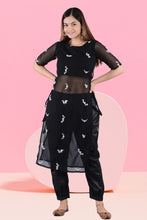 Women Georgette Kurta Pant Set Black