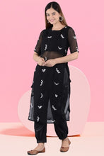 Women Georgette Kurta Pant Set Black