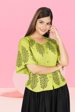 Women Viscose Rayon Ethnic Top Skirt Set Peach Green