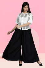 Women Viscose Rayon Ethnic Top Skirt Set Black, White