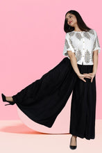 Women Viscose Rayon Ethnic Top Skirt Set Black, White