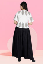 Women Viscose Rayon Ethnic Top Skirt Set Black, White