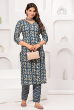 Printed Kurti Pant Set - Blue