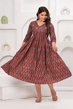 Alia Cut Dress Pure Cotton Printed Elegance with Hand Work on Yoke - Maroon