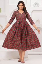 Alia Cut Dress Pure Cotton Printed Elegance with Hand Work on Yoke - Maroon