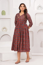 Alia Cut Dress Pure Cotton Printed Elegance with Hand Work on Yoke - Maroon