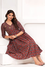 Alia Cut Dress Pure Cotton Printed Elegance with Hand Work on Yoke - Maroon