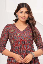 Alia Cut Dress Pure Cotton Printed Elegance with Hand Work on Yoke - Maroon