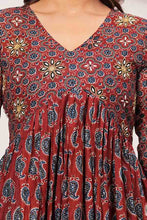 Alia Cut Dress Pure Cotton Printed Elegance with Hand Work on Yoke - Maroon