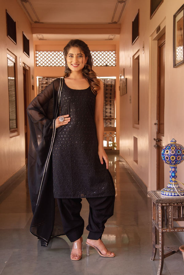 Black chikankari georgette Patiala Suit