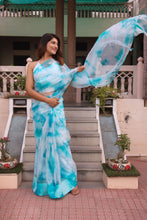 Blue organza Tie Dye saree