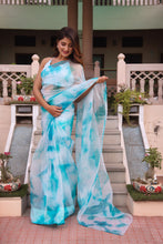 Blue organza Tie Dye saree