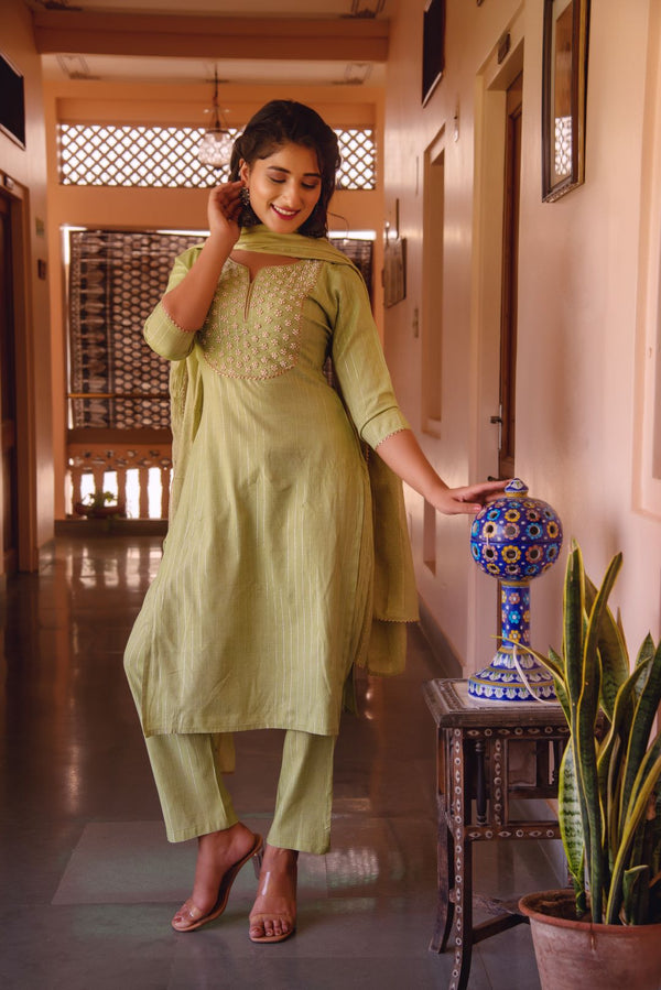 Green lurex kurta set