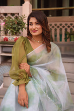 Green organza Tie dye sarees