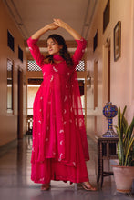 Hot pink embroidery Sharara suit set