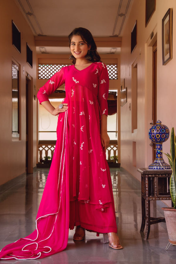 Hot pink embroidery Sharara suit set