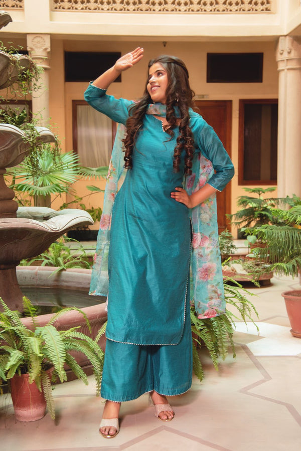 Rama green Chanderi suit set