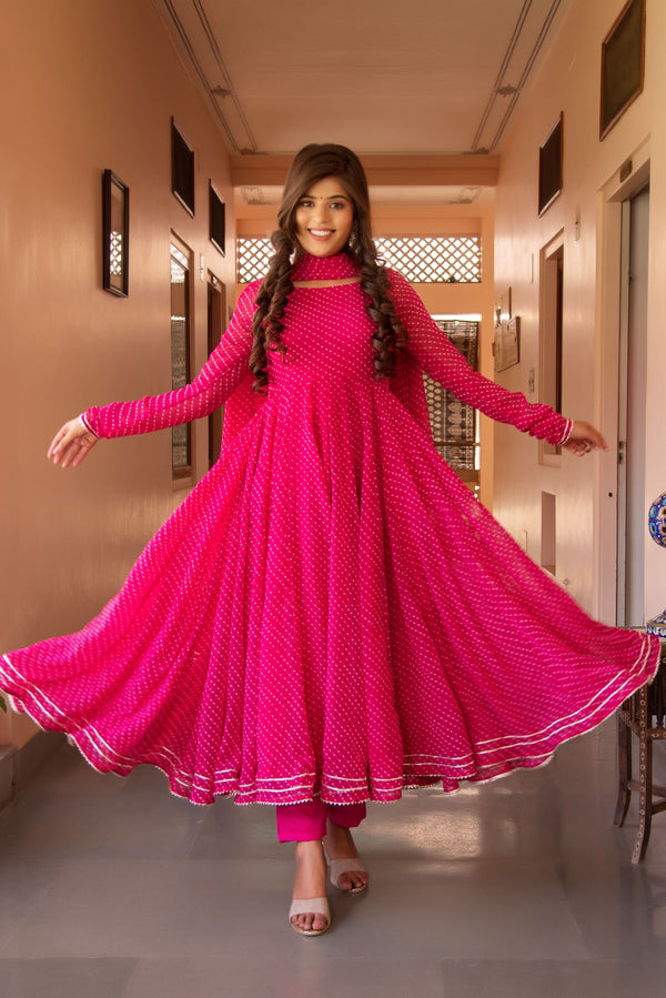 Rani pink lehriya  Anarkali suit