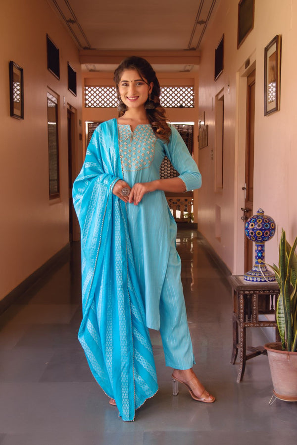 Sky blue lurex kurta set