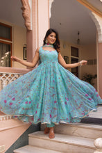 Sky blue printed Anarkli