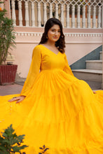 Yellow chiffon tire dress